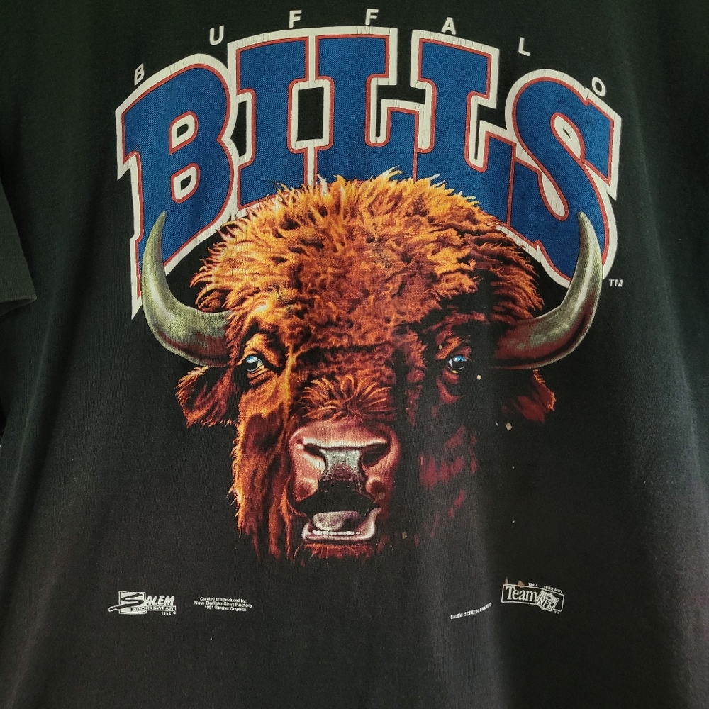 Vintage 1992 Buffalo Bills Mafia Salem Sportswear Mens Shirt Black Sz Medium USA